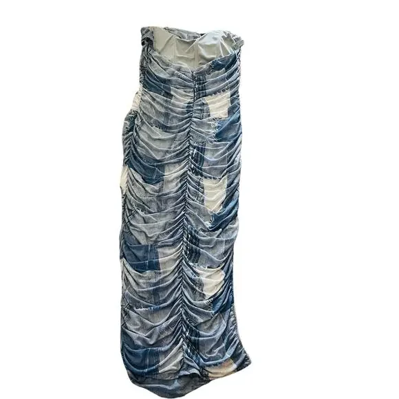 Fashion Nova Alexis Mesh Strapless Maxi Dress Size 3X NWT Blue Combo - Picture 3 of 9